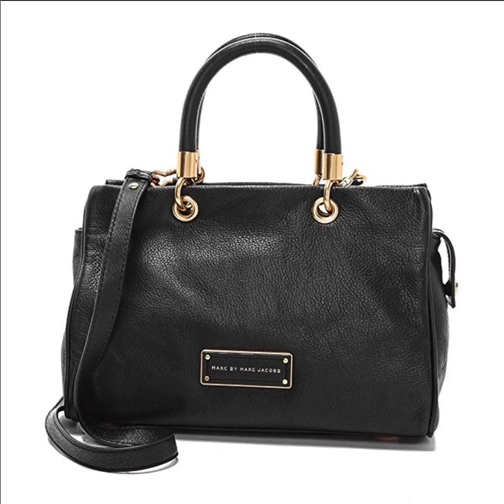 Marc Jacobs Black Leather Tote with Gold Hardware